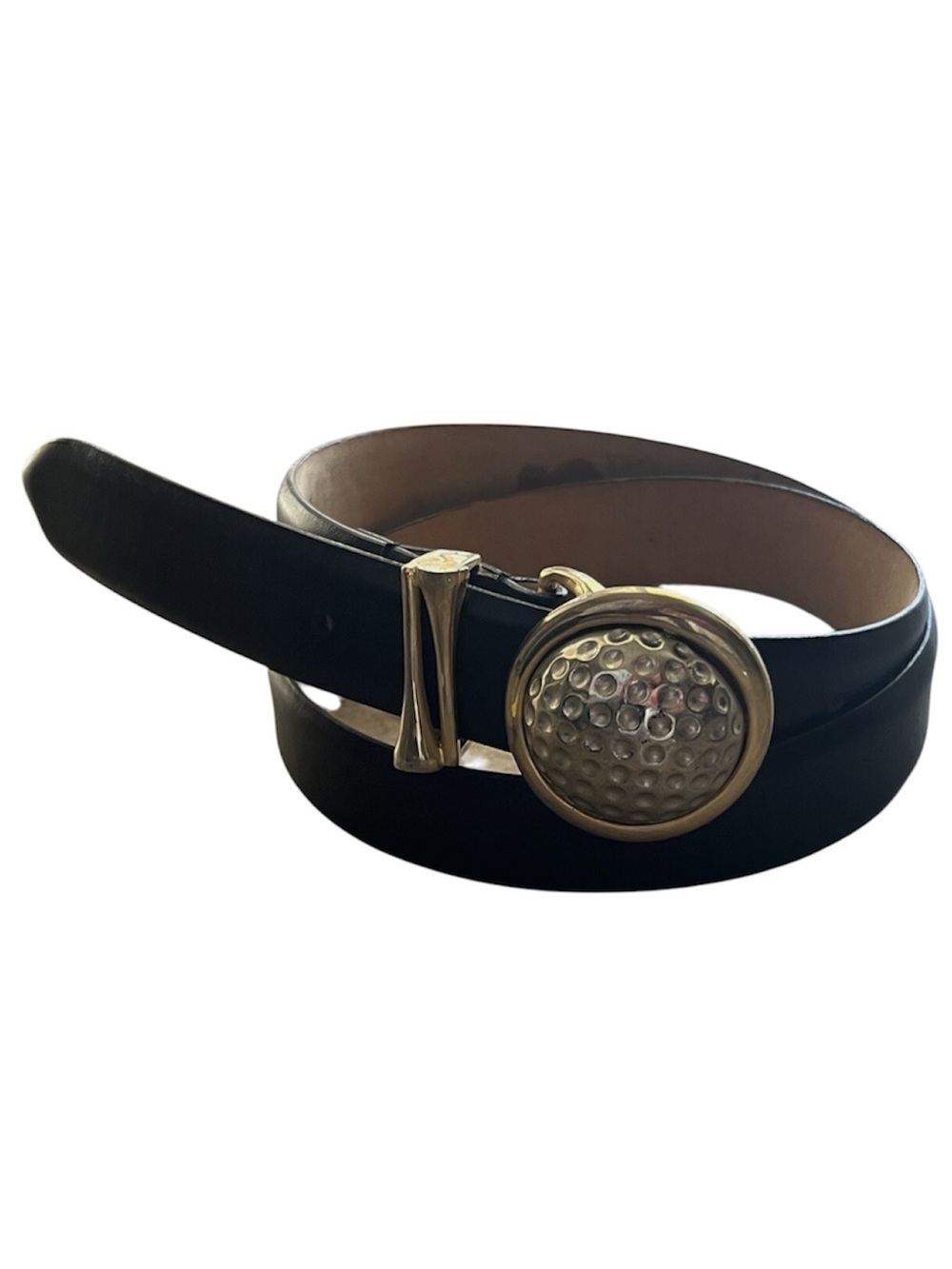 Vintage WCM Doral Resort black leather belt with golf ball buckle and tees Large
